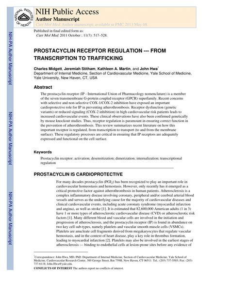 (PDF) Prostacyclin Receptor Regulation --- from Transcription to ...