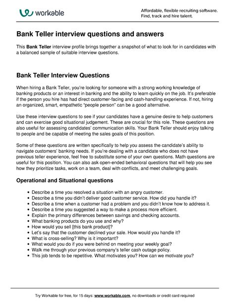 Bank teller interview questions - Bank Teller Interview Questions When hiring a Bank Teller, you ...