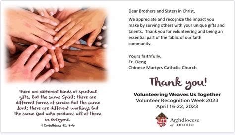 Chinese Martyrs Parish, Markham - Volunteer Appreciation Week 2023