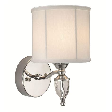 Hampton Bay Waterton 1-Light Chrome Sconce with White Fabric Shade EW0381CH - The Home Depot ...