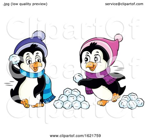 Christmas Penguins Having a Snowball Fight by visekart #1621759