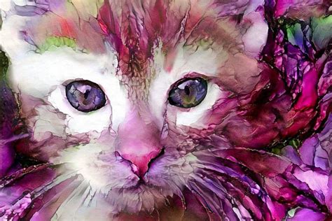 Purple Cat Art Kitten Art Print Alcohol Ink Colorful Cat - Etsy