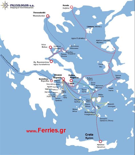 Hellenic Seaways Routes Map. HSW from Piraeus - Rafina - Volos - Crete Heraklion, Rethymnon ...