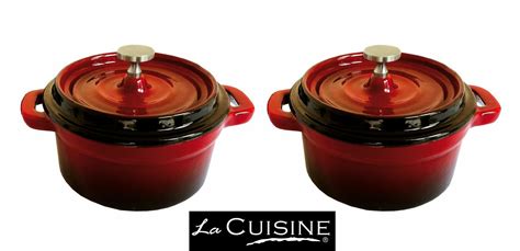 La Cuisine Cast Iron Cookware 2 x Small Mini 10cm Red Casserole Dish Kitchen Pot | eBay