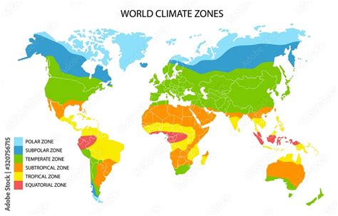 Fototapeta Mapa stref klimatycznych świata, wektor infografiki geograficzne na wymiar