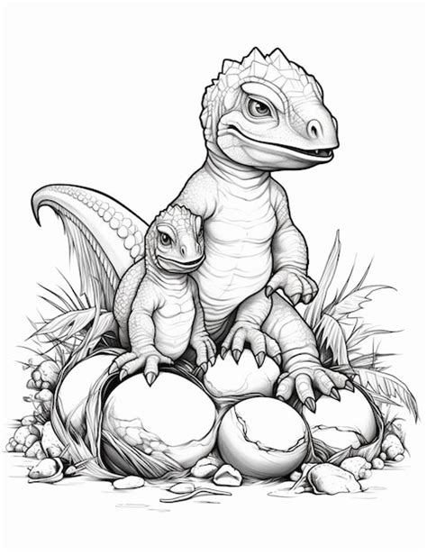 Premium AI Image | A drawing of a baby dinosaur sitting on top of an egg generative ai