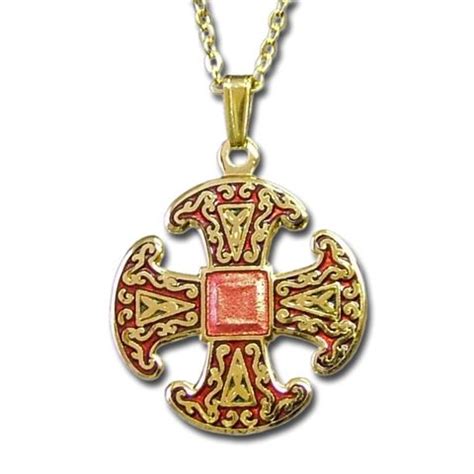 A red gold-plated enamelled Canterbury Cross pendant, a replica of the ...