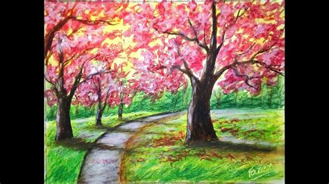 Cherry Blossom tree painting with oil pastel/cherry blossom tree painting/easy drawing/art video ...