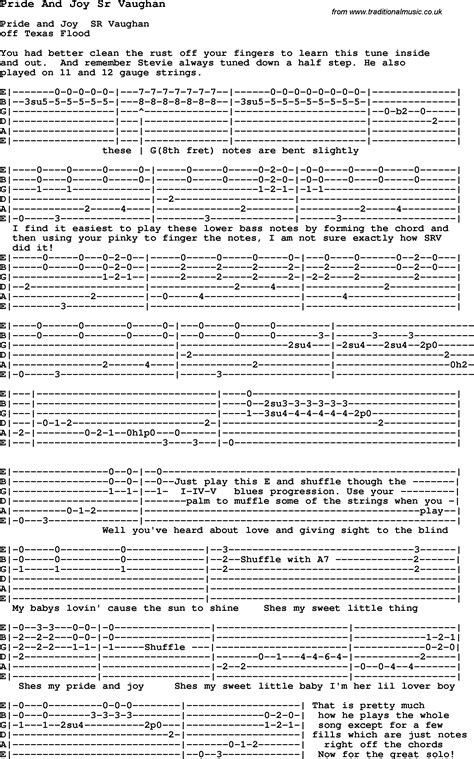 Blues Guitar lesson for Pride And Joy Sr Vaughan, with Chords, Tabs, and Lyrics