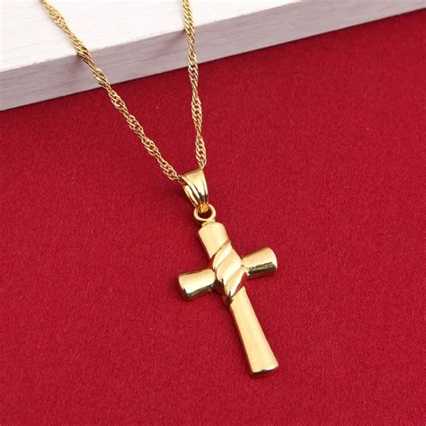 Small Gold Cross Pendant Necklace Women Girl Kids Mini Charm Pendant ...