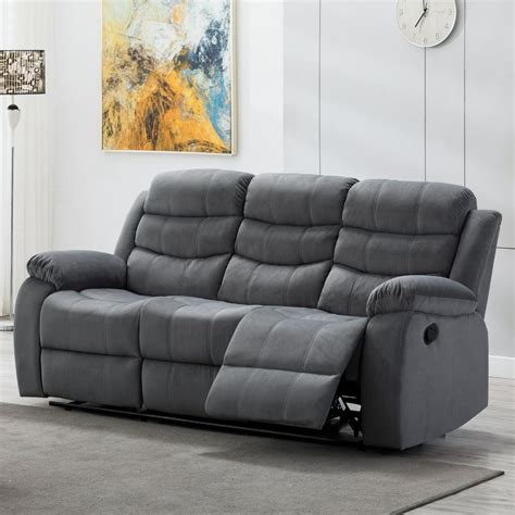 Jim Collection Contemporary Living Room Upholstered Reclining Sofa with 2 Recliners, Grey ...