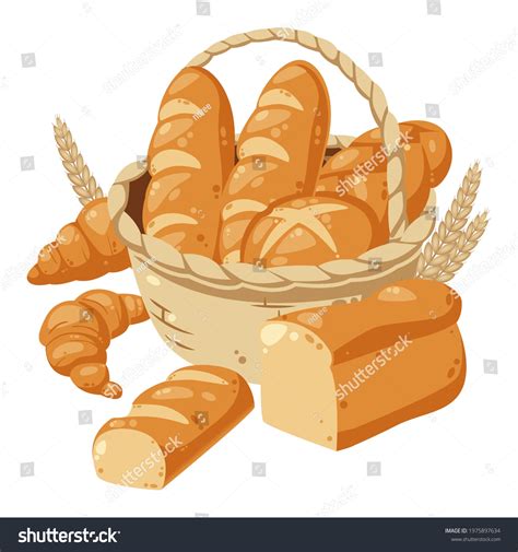 Delicious Bread Basket Vector Illustration Stock Vector (Royalty Free ...