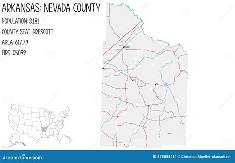 Map of Nevada County in Arkansas, USA. Stock Vector - Illustration of ...