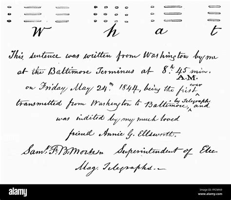 MORSE: TELEGRAPH MESSAGE. /nBeginning of the first telegraph message, 'What Hath God Wrought ...