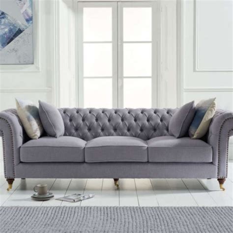 Grey Linen 3 Seater Chesterfield Sofa [Camara]