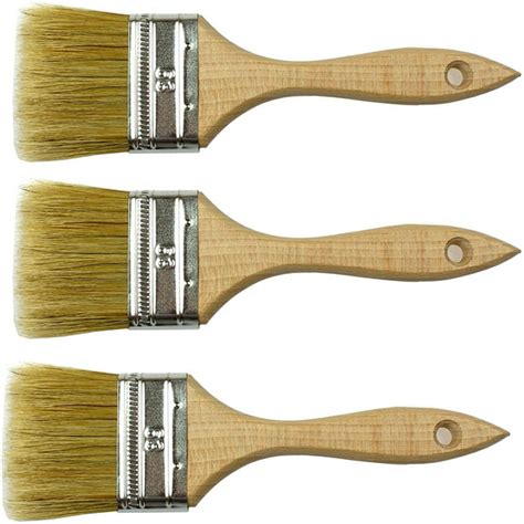 3-Pack Chip Paint Brush Natural Bristles Wooden Handle Flat Brushes Set of 2 inch for Paint ...
