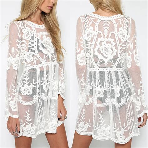 2018 Sexy Lace Beach Cover Up White Black Swimwear Cover Up Long Beach Dress Ladies Bathing ...