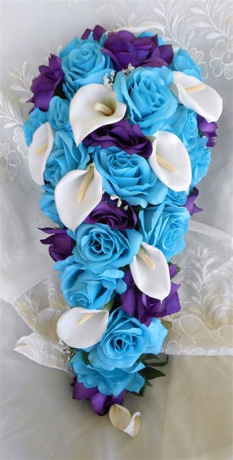 Turquoise Malibu Blue and Royal Purple Bridal Wedding Set 19 Pieces ...