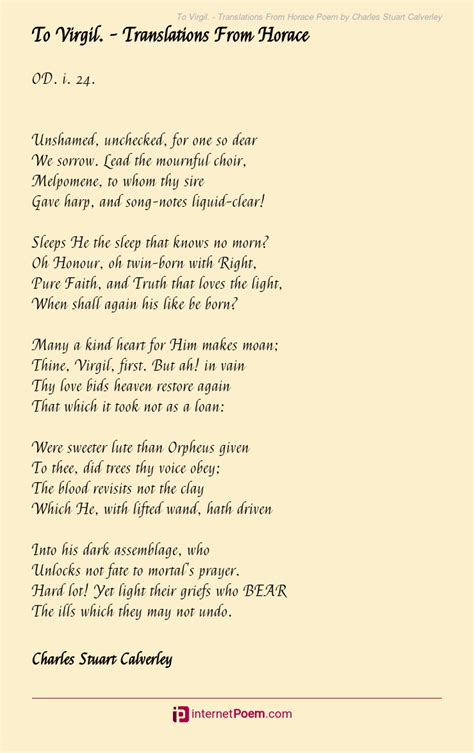 To Virgil. - Translations From Horace Poem by Charles Stuart Calverley