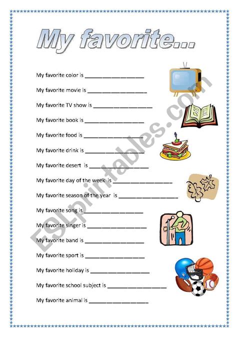 My Favorite Things - ESL worksheet by Kontsy