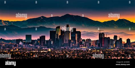 Los Angeles skyline dramatic sunset Stock Photo - Alamy