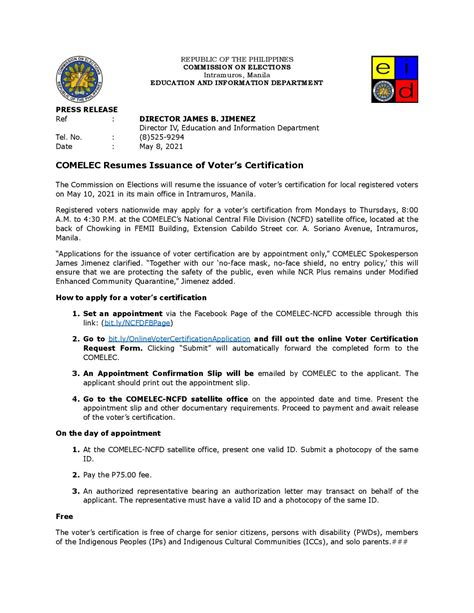 COMELEC on Twitter: "PRESS RELEASE: COMELEC Resumes Issuance of Voter’s ...