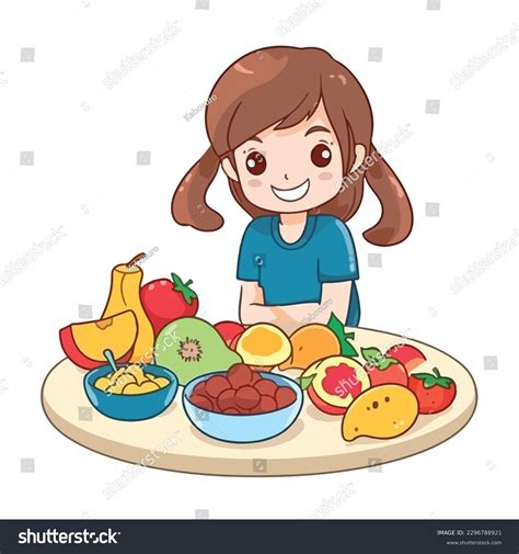 Cute Little Girl Eating Healthy Food Stock Vector (Royalty Free) 2296788921 | Shutterstock