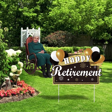 Buy Large Size Happy Retirement Yard Signs with Stakes Weatherproof Black Gold Happy Retirement ...