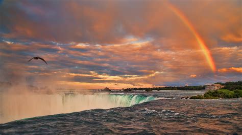 Download Sunset Waterfall Man Made Nature Niagara Falls HD Wallpaper