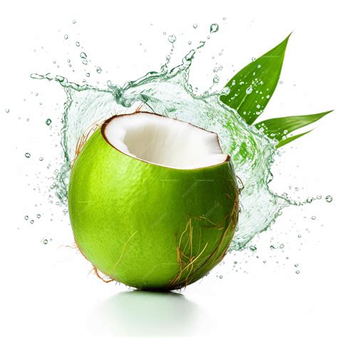 Premium AI Image | Cracked coconut with water splash on isolated white background