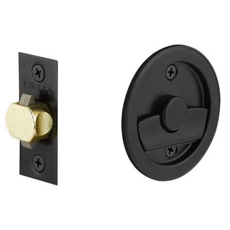 Tubular Pocket Door Hardware - Tubular Round Privacy Pocket Door Lock in Flat Black - Emtek ...