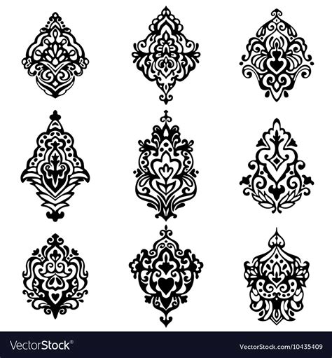 Damask flower ornamental designs Royalty Free Vector Image