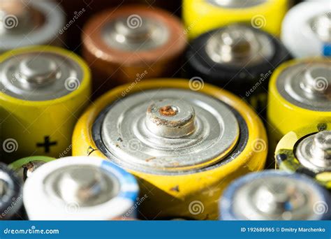 Close Up of Positive Ends of Discharged Batteries, Selective Focus ...