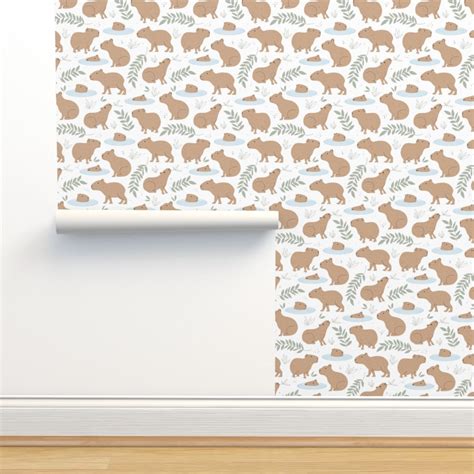 Wild Animals - Capybara friends swimming Wallpaper | Spoonflower