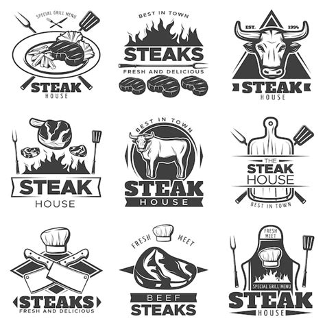 Free Vector | Vintage Steak logo Set