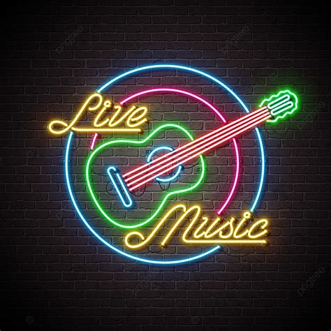 Neon Brick Wall Hd Transparent, Live Music Neon Sign With Guitar And Letter On Brick Wall ...