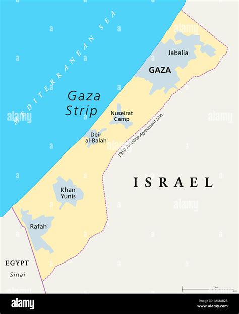 Gaza Strip political map. Self governing Palestinian territory on the ...