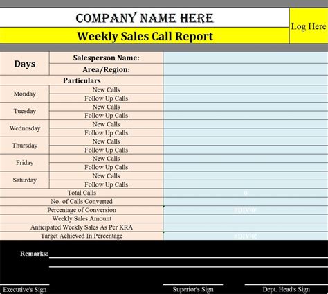 Excel Sales Call Templates - Free Report Templates