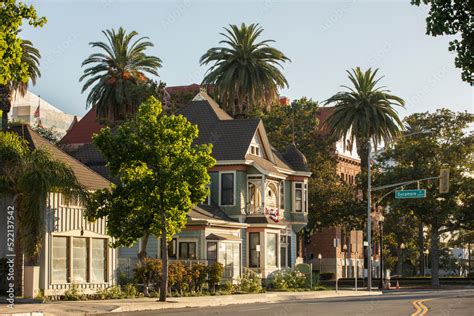 Sunset view of historic downtown Santa Ana, California, USA. Stock ...