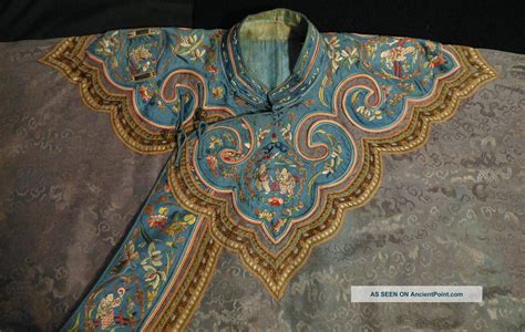 Antique Chinese Embroidered Gray Silk Short Robe With Cloud Collar ...