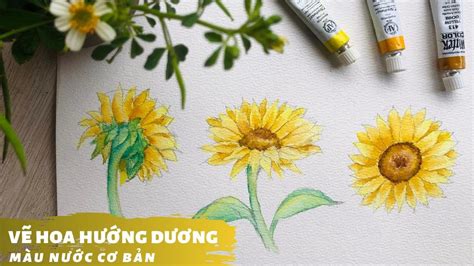 Cách vẽ hoa hướng dương bằng màu nước cơ bản - Tutorial sunflower painting by watercolor | cach ...