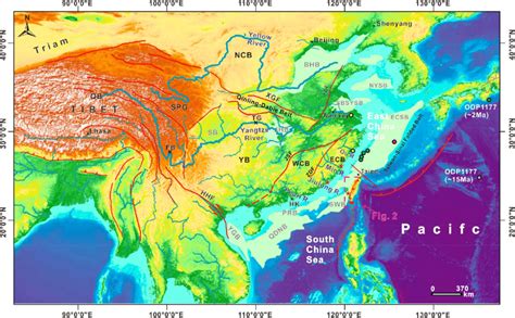 Topographic map of East Asia, showing major rivers and the locations... | Download Scientific ...