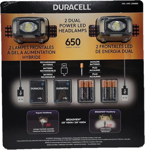 Duracell Dual Power 650 Lumens LED Headlamp with Rechargeable Batteries & Alkaline Batteries ...