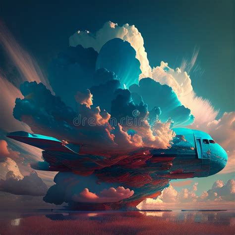 A Plane Flying in the Clouds Illsutration. AI Generated Stock Illustration - Illustration of ...