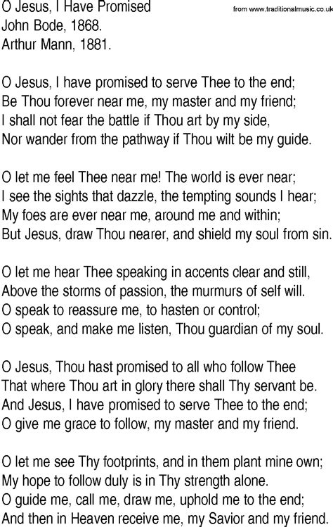 Hymn and Gospel Song Lyrics for O Jesus, I Have Promised by John Bode