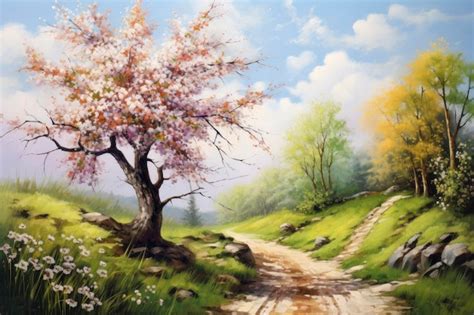 Premium AI Image | Spring tree garden painting