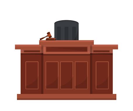 Judge Desk Table Flat Vector Illustration Stock Illustration - Download Image Now - iStock