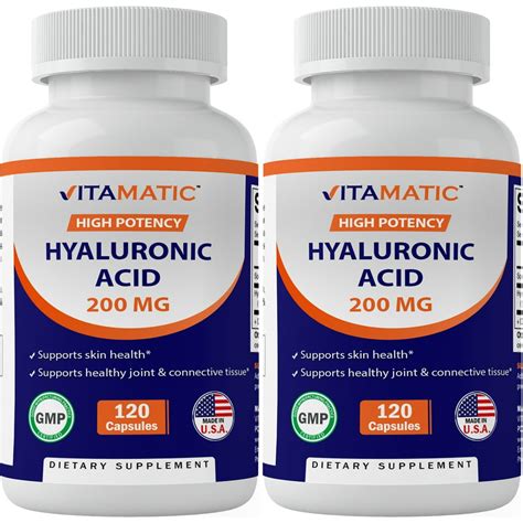 2 Pack - Vitamatic Hyaluronic Acid 200 mg 120 Capsules 200mg ( Double dose of 100mg 100 mg ...