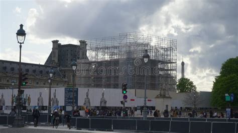 Paris, France - 3 May 2023. Remote View of Arc De Triomphe Du Carrousel Under Scaffoldings ...