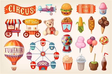 Set of fun fair food and elements ~ Illustrations ~ Creative Market